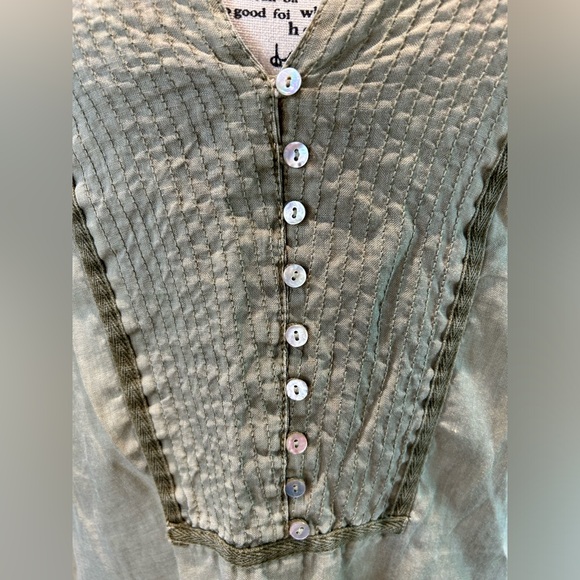 Zara Sz S Sage Green Linen Blend Hi-Low Roll Tab Sleeve Tunic Dress Shell Button - Picture 8 of 16